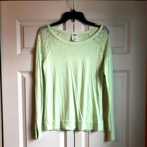 Pink Lime Green Long Sleeve Tee with Lace Detail